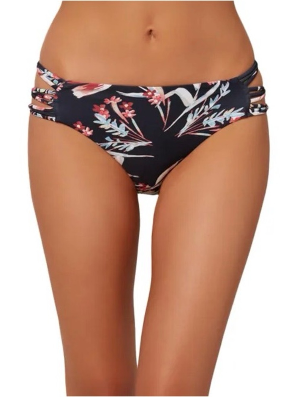 O’Neill Floral Black Strappy Sides Boulders Bikini Bottoms - Women's Swim XS